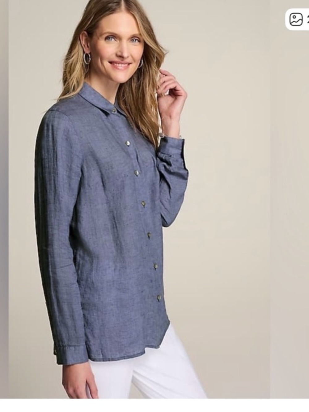 J. Jill RARE  Love Linen Tunic Button Down Blouse Light Marine - Medium